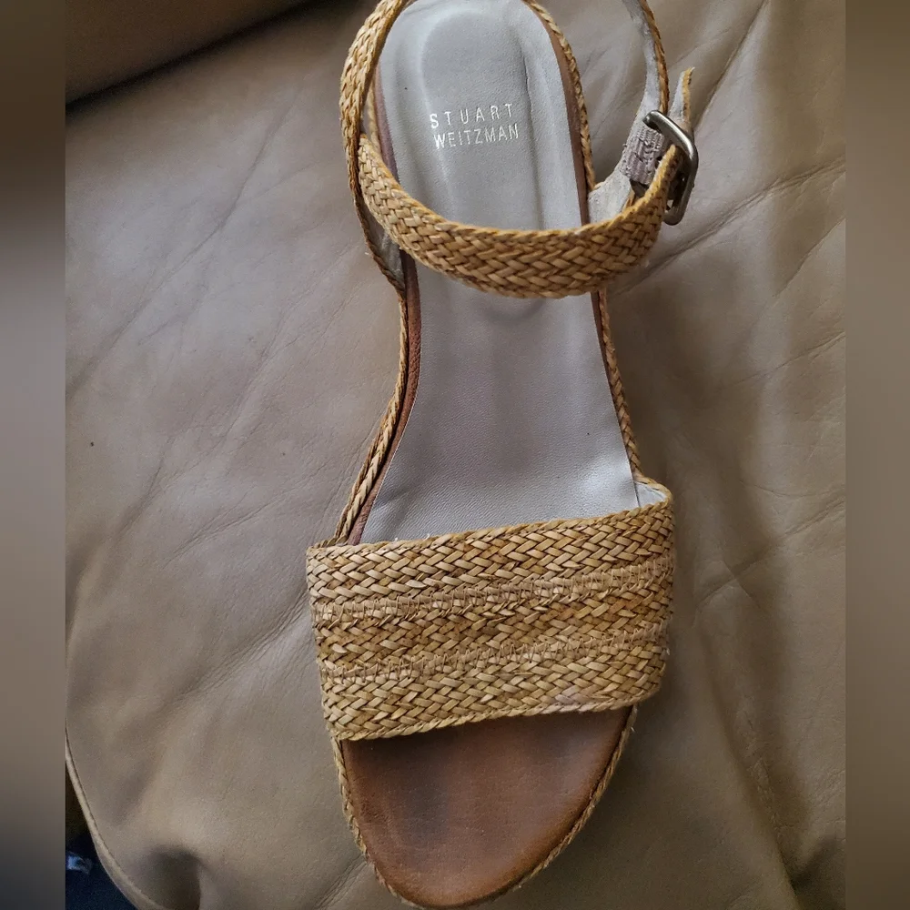 Stuart Weitzman Natural Woven Wedges Espadrilles Shoes M 10